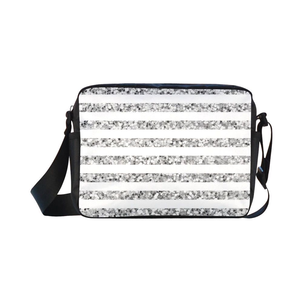 Silver Glitter Sparkle Stripes Classic Cross-body Nylon Bags (Model 1632)