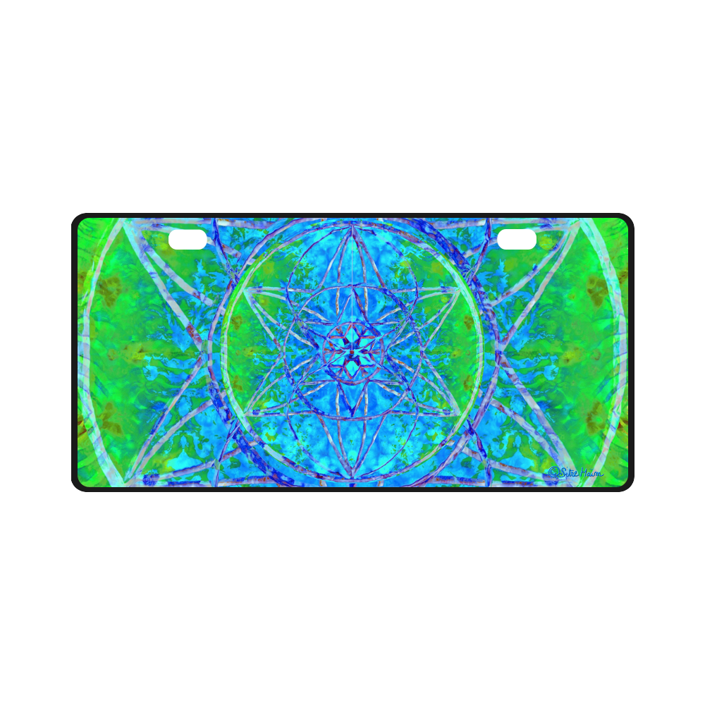 protection in nature colors-teal, blue and green License Plate