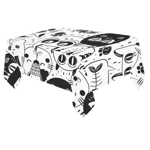 Cat Black and White Funny Cartoon Cotton Linen Tablecloth 60"x 84"