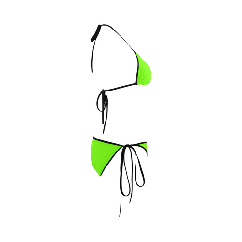 Fluorescent Green Neon With Black Piping Custom Bikini Swimsuit