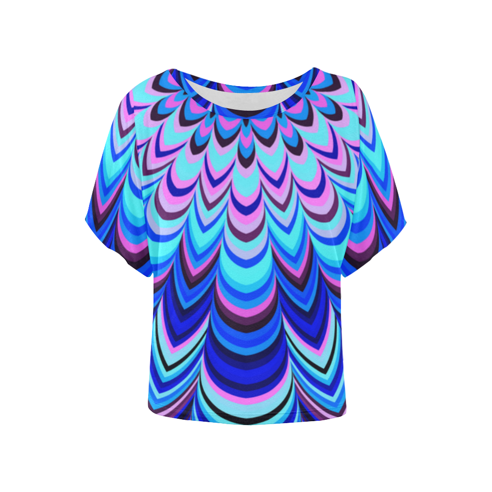 Neon blue striped pattern Women's Batwing-Sleeved Blouse T shirt (Model T44)
