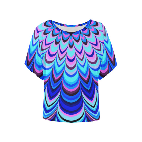Neon blue striped pattern Women's Batwing-Sleeved Blouse T shirt (Model T44)