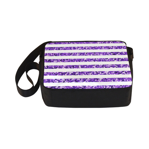 Purple Glitter Sparkle Stripes Classic Cross-body Nylon Bags (Model 1632)
