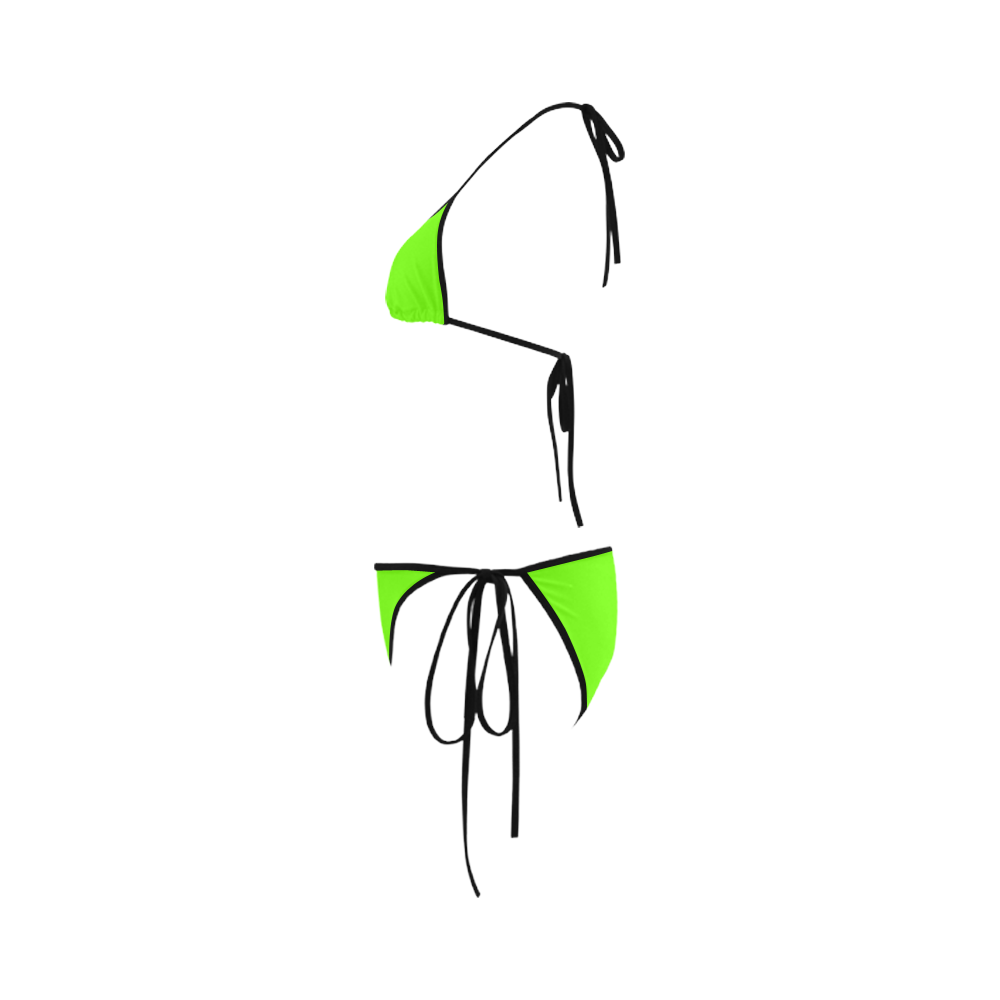 Fluorescent Green Neon With Black Piping Custom Bikini Swimsuit