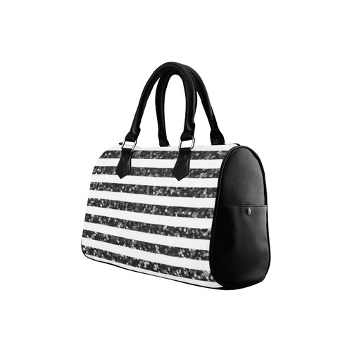 Black Glitter Sparkle Stripes Boston Handbag (Model 1621)