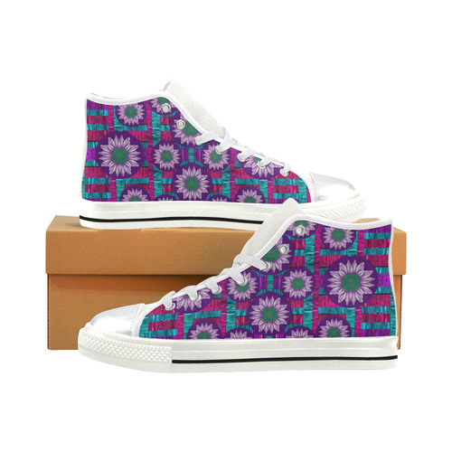 Rain Bow fantasy flowers in wonderful jungle calm High Top Canvas Shoes for Kid (Model 017)