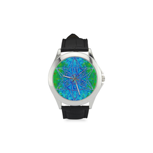 protection in nature colors-teal, blue and green Women's Classic Leather Strap Watch(Model 203)