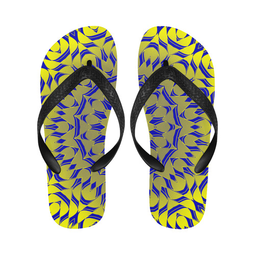 Yellow Blue Gold Mandala Flip Flops for Men/Women (Model 040)
