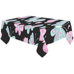 Cute Pastel Butterfly Pattern Pink Hearts Black Cotton Linen Tablecloth 60"x120"