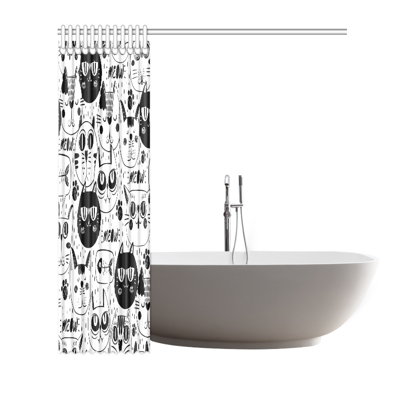 Cat Black and White Funny Cartoon Shower Curtain 66"x72"