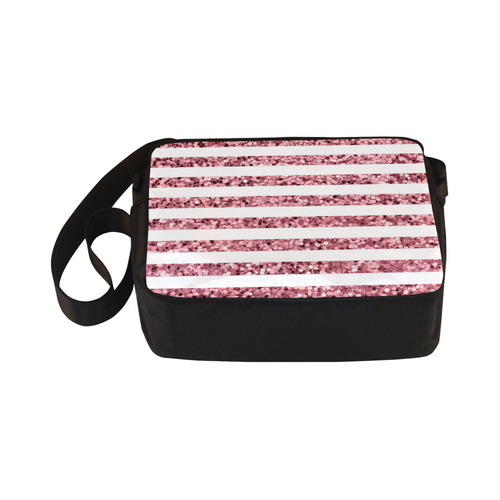 Pink Glitter Sparkle Stripes Classic Cross-body Nylon Bags (Model 1632)