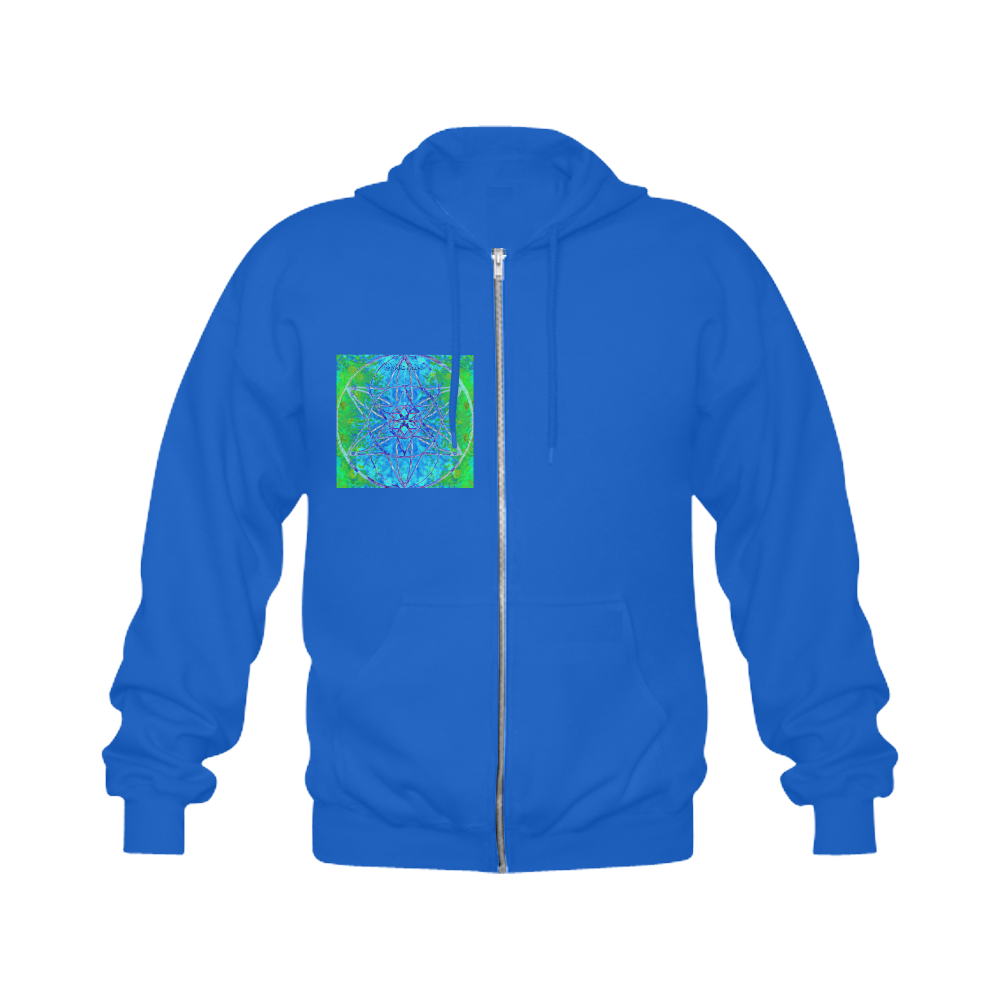 protection in nature colors-teal, blue and green blue Gildan Full Zip Hooded Sweatshirt (Model H02)