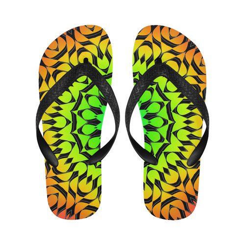 Red Orange Power Mandala Flip Flops for Men/Women (Model 040)