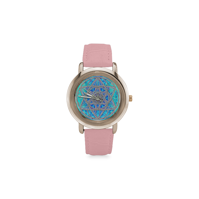 protection in blue harmony Women's Rose Gold Leather Strap Watch(Model 201)