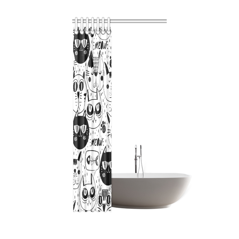Cat Black and White Funny Cartoon Shower Curtain 36"x72"