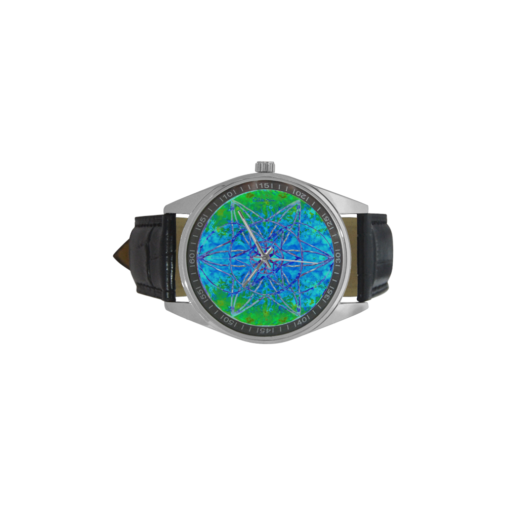 protection in nature colors-teal, blue and green Men's Casual Leather Strap Watch(Model 211)