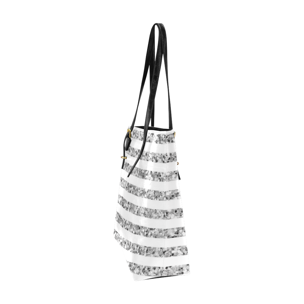 Silver Glitter Sparkle Stripes Euramerican Tote Bag/Small (Model 1655)