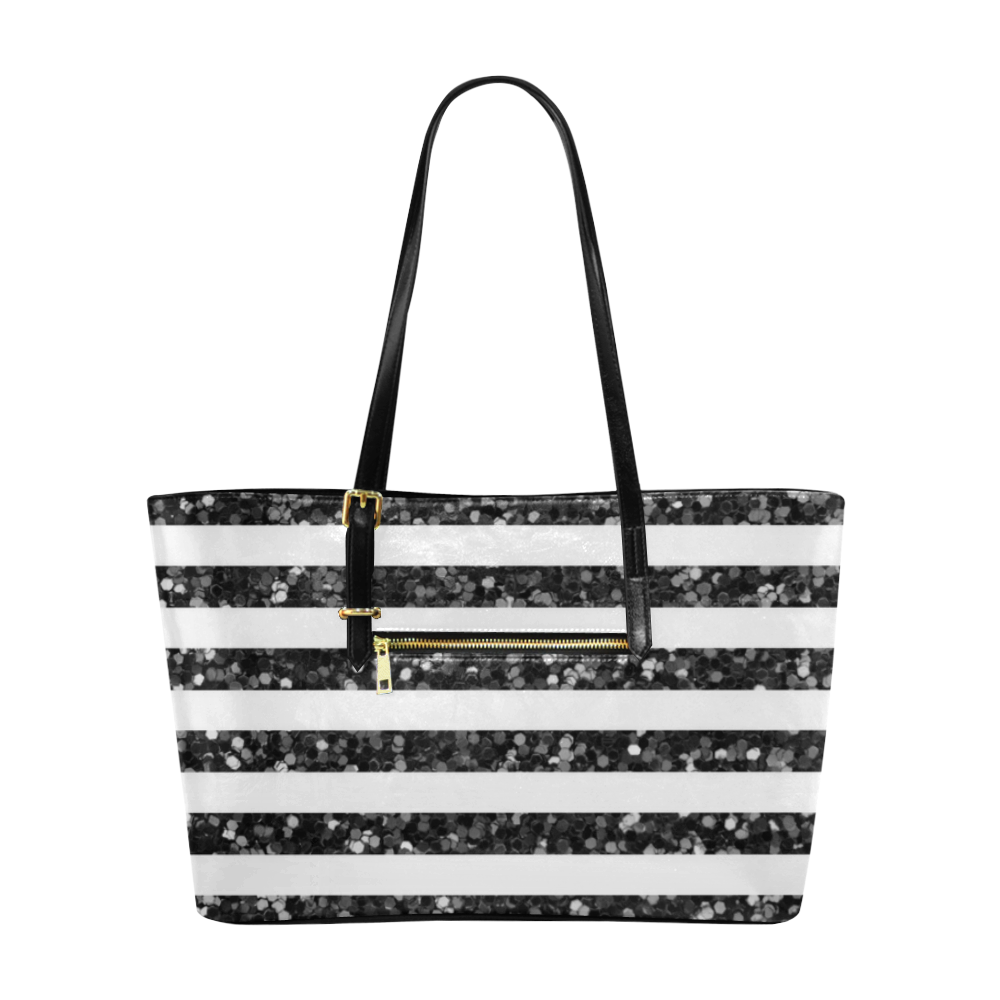 Black Glitter Sparkle Stripes Euramerican Tote Bag/Large (Model 1656)