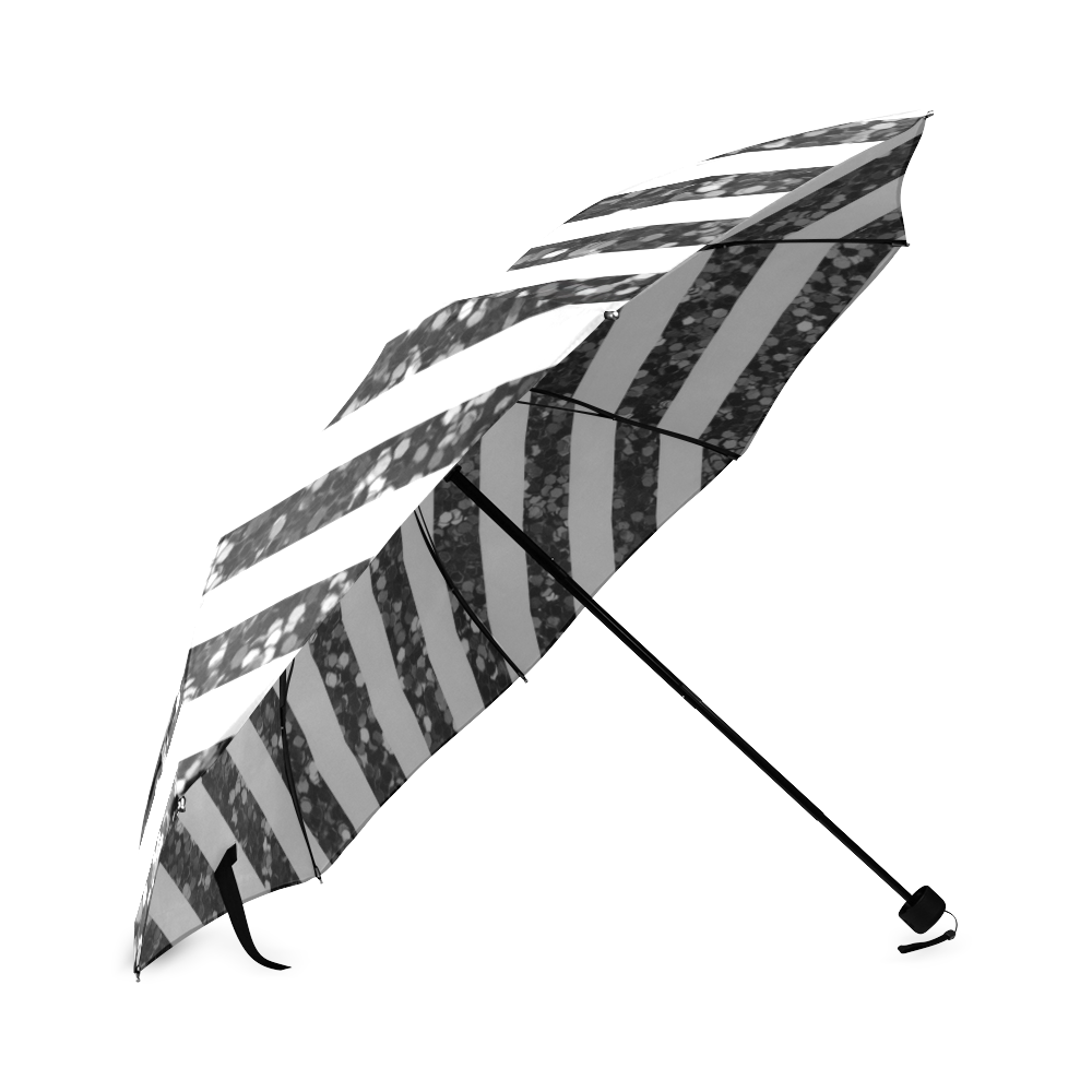 Black Glitter Sparkle Stripes Foldable Umbrella (Model U01)