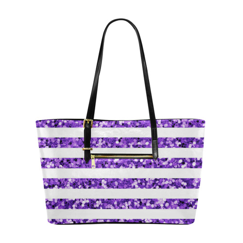 Purple Glitter Sparkle Stripes Euramerican Tote Bag/Large (Model 1656)