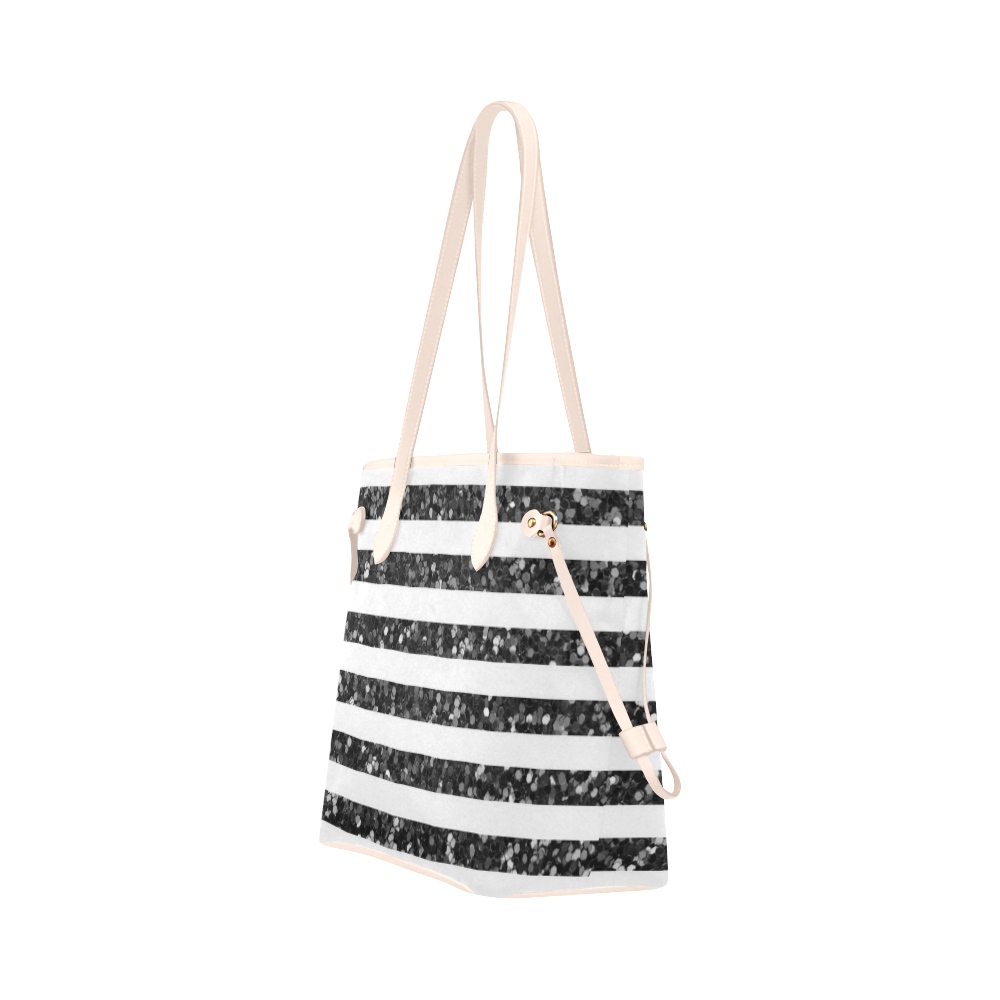 Black Glitter Sparkle Stripes Clover Canvas Tote Bag (Model 1661)