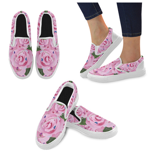 floral is the new black 1 Women's Slip-on Canvas Shoes (Model 019)