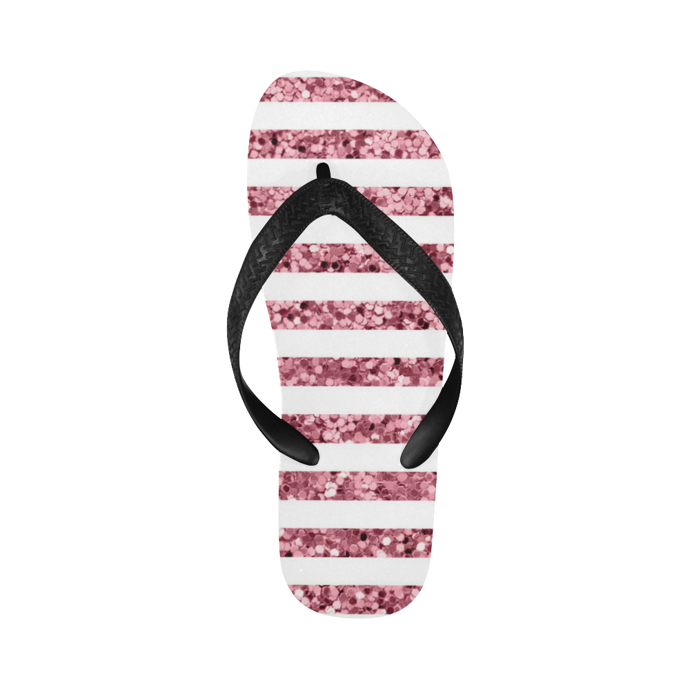 Pink Glitter Sparkle Stripes Flip Flops for Men/Women (Model 040)