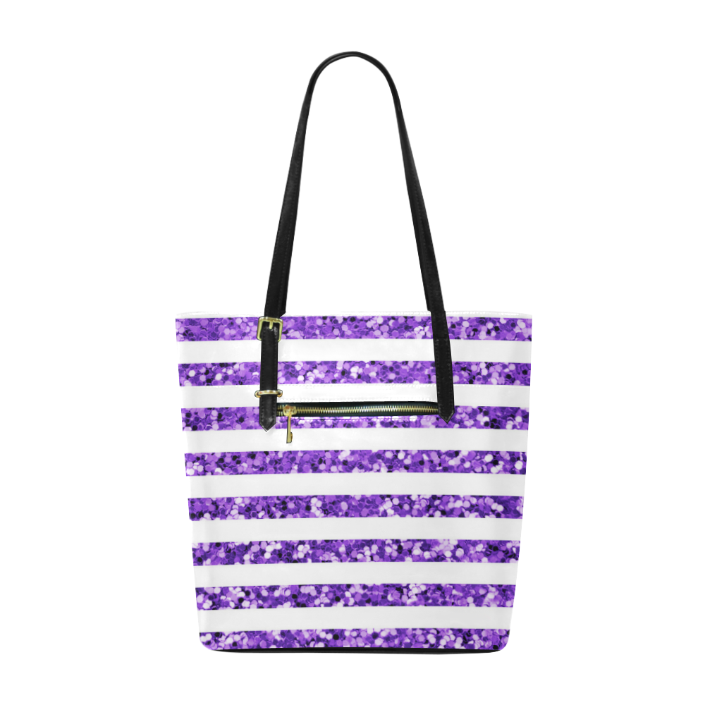 Purple Glitter Sparkle Stripes Euramerican Tote Bag/Small (Model 1655)