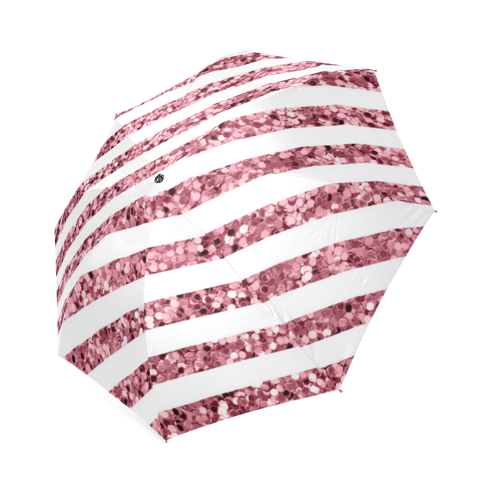 Pink Glitter Sparkle Stripes Foldable Umbrella (Model U01)