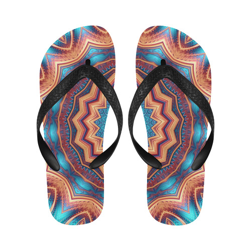 Blue Feather Mandala Flip Flops for Men/Women (Model 040)