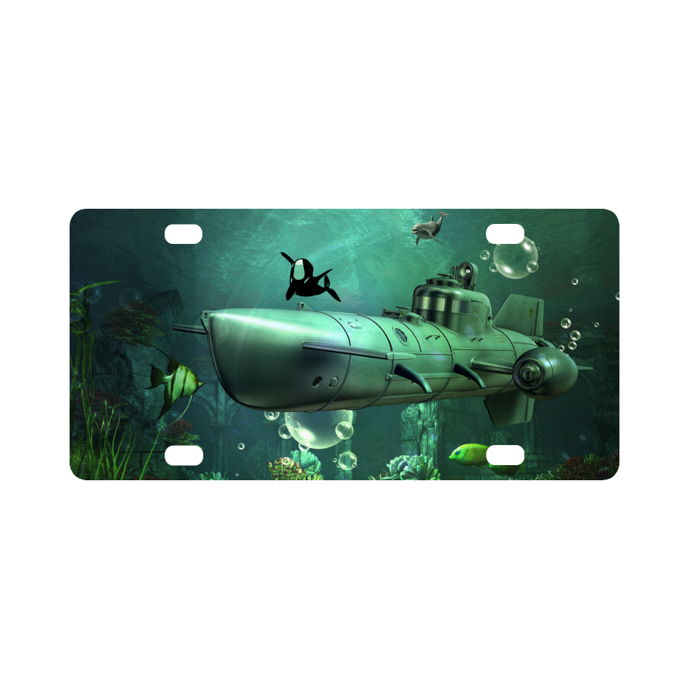 Awesome submarine with orca Classic License Plate