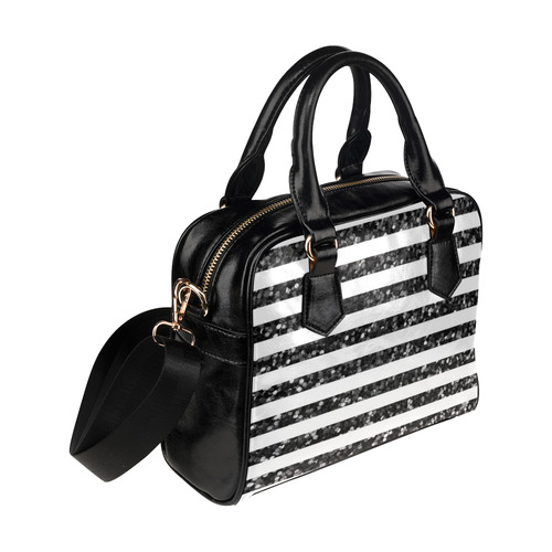 Black Glitter Sparkle Stripes Shoulder Handbag (Model 1634)