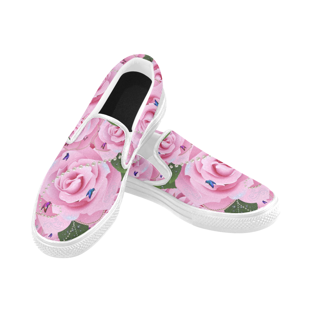 floral is the new black 1 Women's Slip-on Canvas Shoes (Model 019)