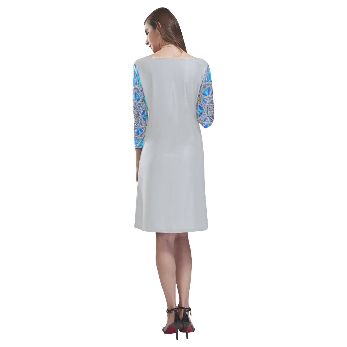 protection in blue harmony-3 Rhea Loose Round Neck Dress(Model D22)