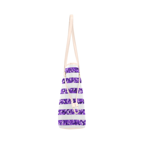 Purple Glitter Sparkle Stripes Clover Canvas Tote Bag (Model 1661)