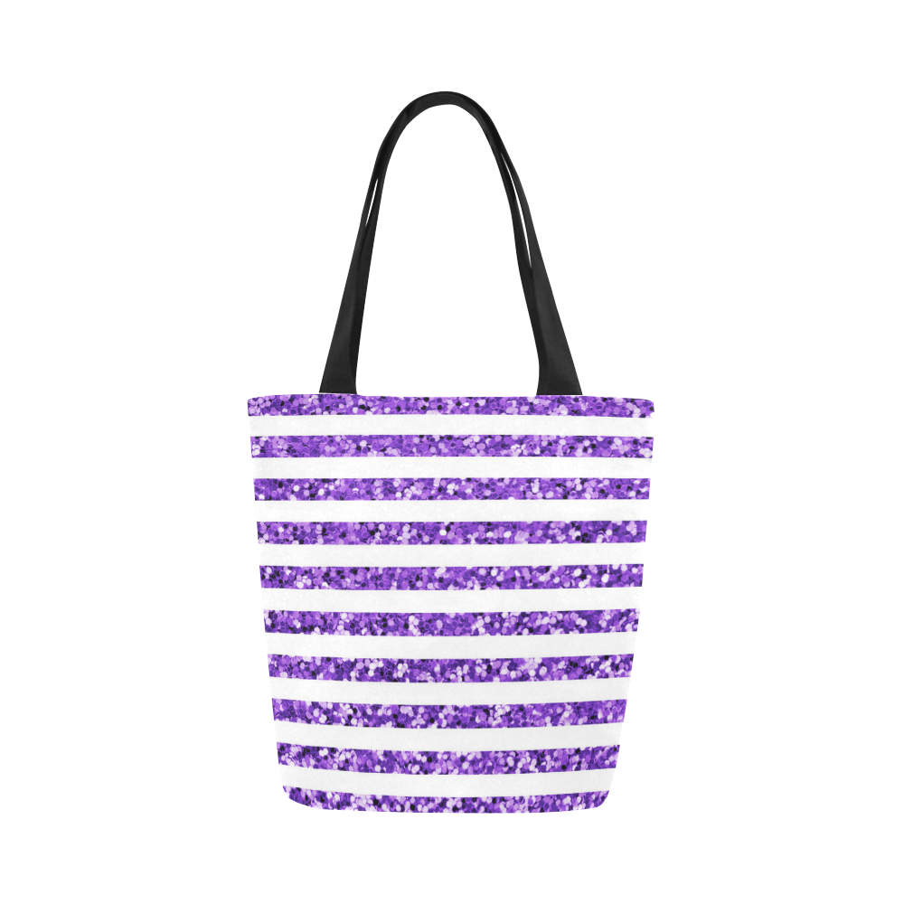 Purple Glitter Sparkle Stripes Canvas Tote Bag (Model 1657)