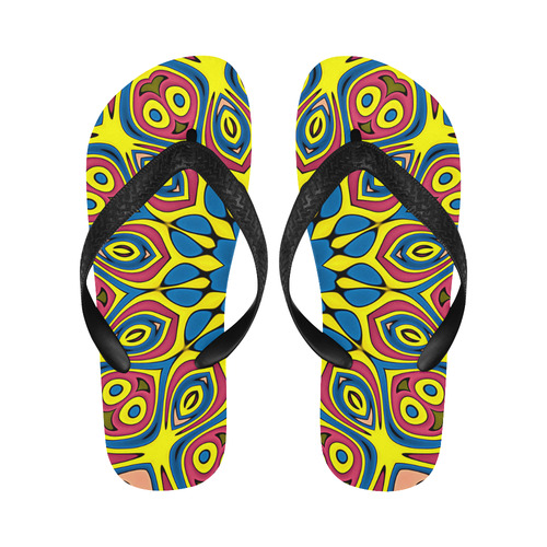 Yellow Flower Mandala Flip Flops for Men/Women (Model 040)