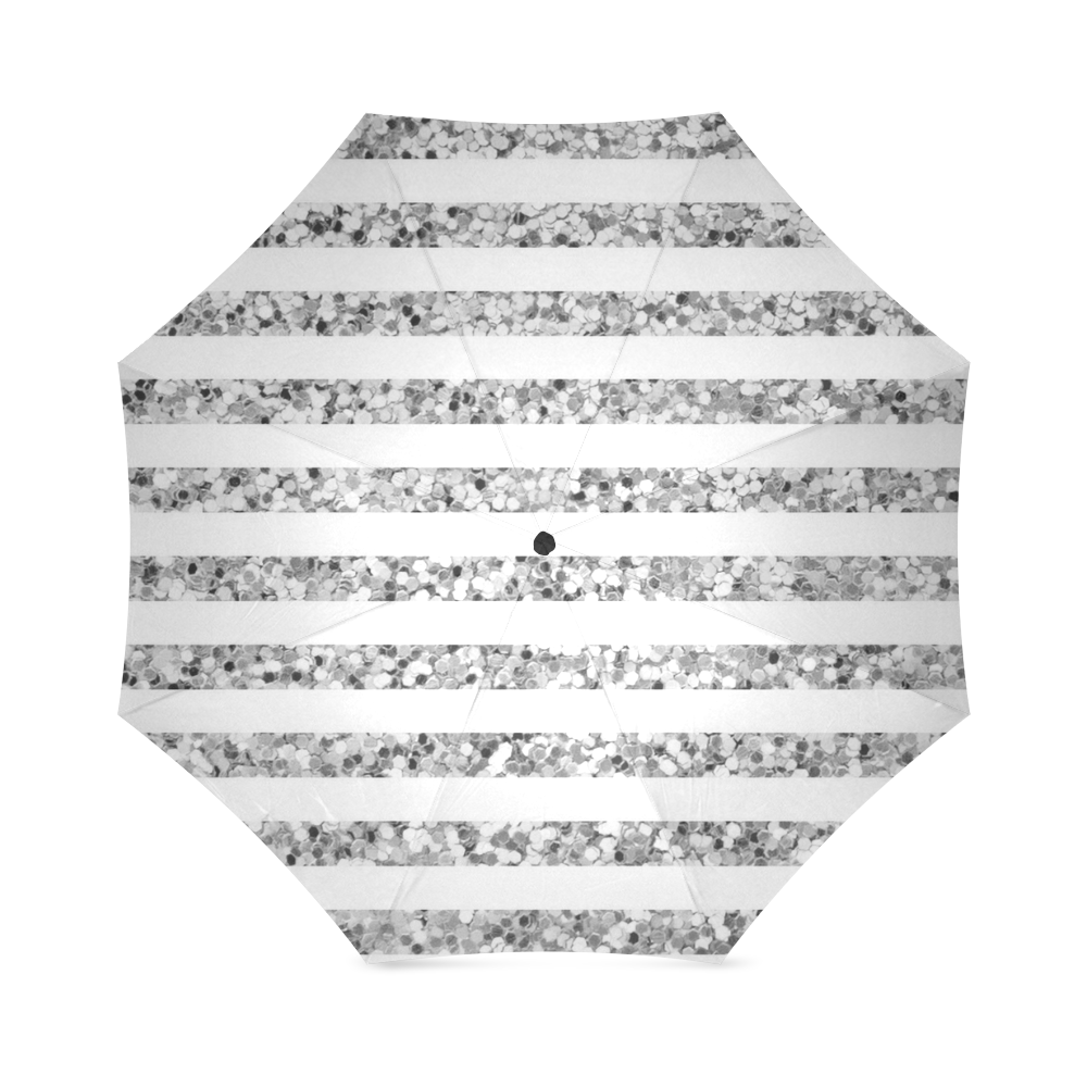 Silver Glitter Sparkle Stripes Foldable Umbrella (Model U01)