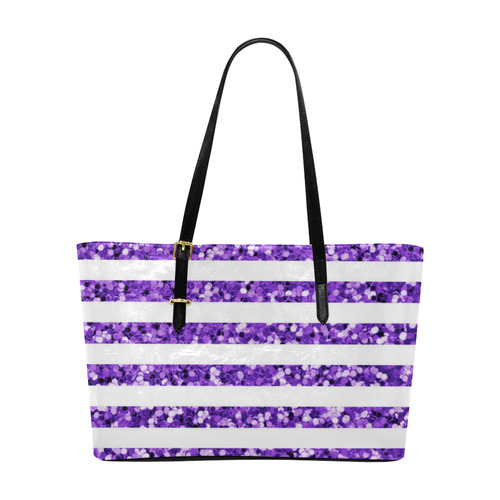 Purple Glitter Sparkle Stripes Euramerican Tote Bag/Large (Model 1656)