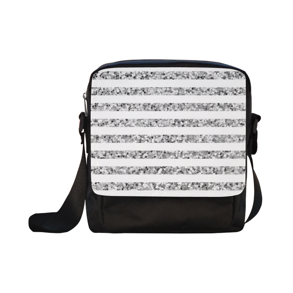 Silver Glitter Sparkle Stripes Crossbody Nylon Bags (Model 1633)