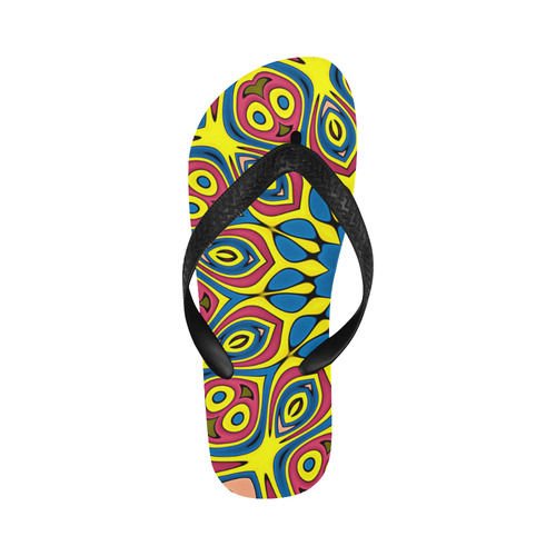 Yellow Flower Mandala Flip Flops for Men/Women (Model 040)