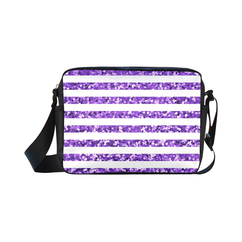 Purple Glitter Sparkle Stripes Classic Cross-body Nylon Bags (Model 1632)