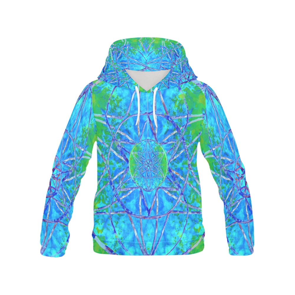 protection in nature colors-teal, blue and green All Over Print Hoodie for Women (USA Size) (Model H13)