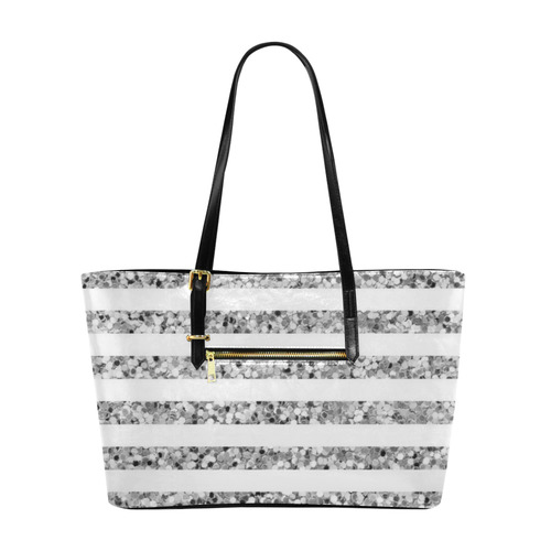 Silver Glitter Sparkle Stripes Euramerican Tote Bag/Large (Model 1656)