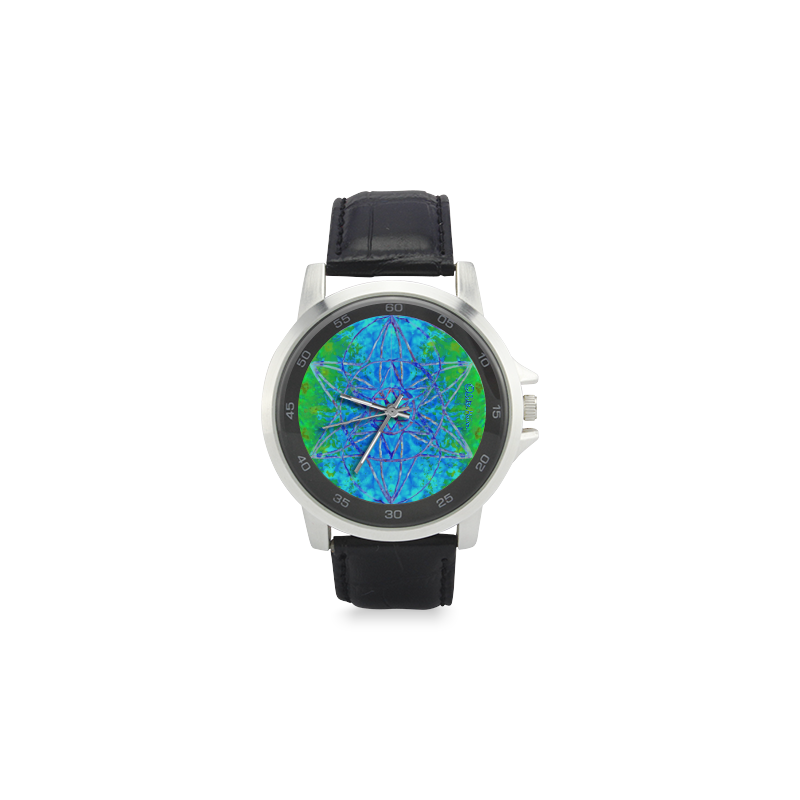 protection in nature colors-teal, blue and green Unisex Stainless Steel Leather Strap Watch(Model 202)