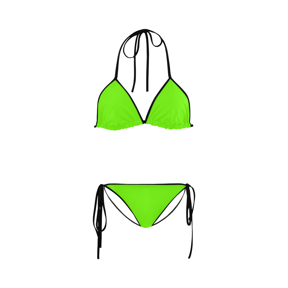 Fluorescent Green Neon With Black Piping Custom Bikini Swimsuit