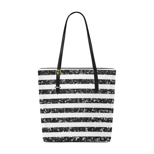 Black Glitter Sparkle Stripes Euramerican Tote Bag/Small (Model 1655)