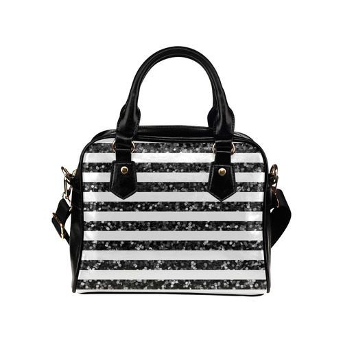 Black Glitter Sparkle Stripes Shoulder Handbag (Model 1634)