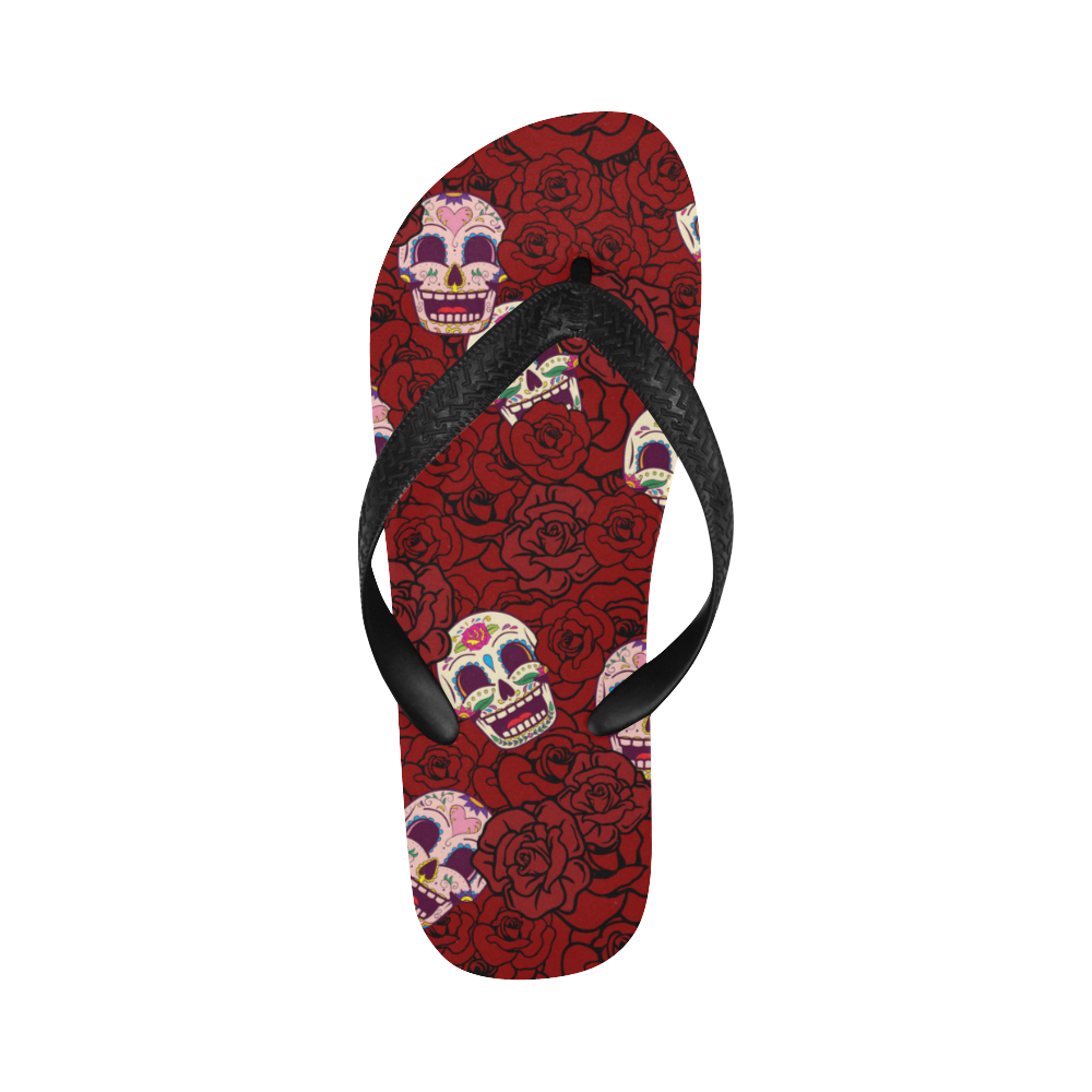 Rose Sugar Skull Flip Flops for Men/Women (Model 040)