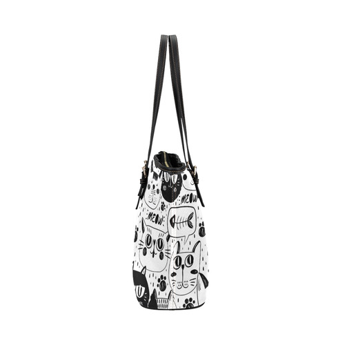 Cat Black and White Funny Cartoon Leather Tote Bag/Large (Model 1651)
